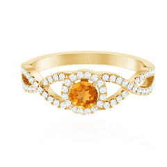 Natural Citrine Diamond Engagement Ring with Criss Cross Shank