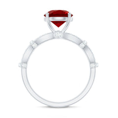 Solitaire Lab Grown Ruby and Diamond Criss Cross Engagement Ring