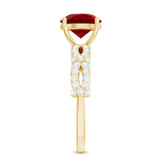 Solitaire Lab Grown Ruby and Diamond Criss Cross Engagement Ring
