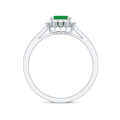 Natural Emerald Cut Emerald Engagement Ring with Diamond Halo