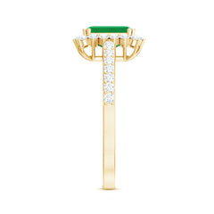 Natural Emerald Cut Emerald Engagement Ring with Diamond Halo