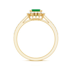 Natural Emerald Cut Emerald Engagement Ring with Diamond Halo