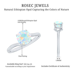 Certified Real Ethiopian Opal Solitaire Engagement Ring with Bypass Shank