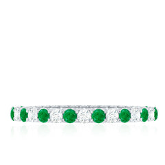 Alternate Round Emerald and Diamond Eternity Stackable Ring