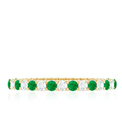 Alternate Round Emerald and Diamond Eternity Stackable Ring
