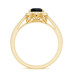 Natural Black Spinel Teardrop Engagement Ring with Diamond Halo