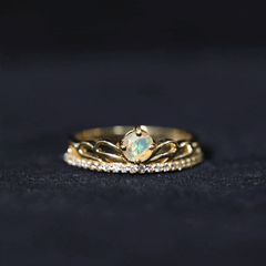 Natural Ethiopian Rainbow Opal Crown Promise Ring with Diamond