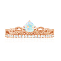 Natural Ethiopian Rainbow Opal Crown Promise Ring with Diamond