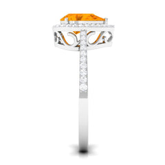 Real 0.6 Carat Fire Opal Teardrop Engagement Ring with Diamond Halo