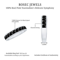 Princess Cut Black Spinel Half Eternity Band Ring