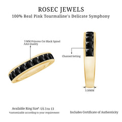 Princess Cut Black Spinel Half Eternity Band Ring