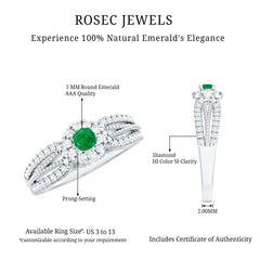 Natural Emerald Vintage Looking Engagement Ring with Diamond