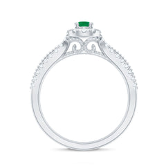 Natural Emerald Vintage Looking Engagement Ring with Diamond