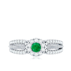Natural Emerald Vintage Looking Engagement Ring with Diamond