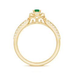 Natural Emerald Vintage Looking Engagement Ring with Diamond