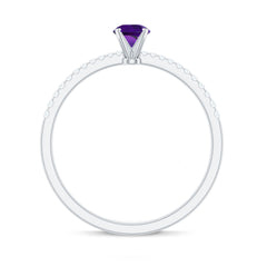 Round Amethyst Solitaire Engagement Ring with Diamond