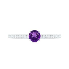 Round Amethyst Solitaire Engagement Ring with Diamond