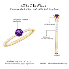 Round Amethyst Solitaire Engagement Ring with Diamond