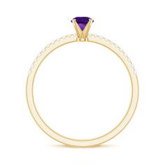 Round Amethyst Solitaire Engagement Ring with Diamond