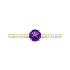 Round Amethyst Solitaire Engagement Ring with Diamond