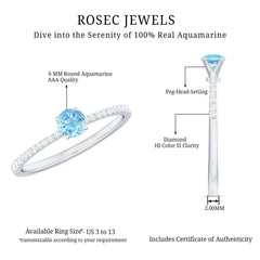 Natural Aquamarine Solitaire Ring with Diamond Side Stones