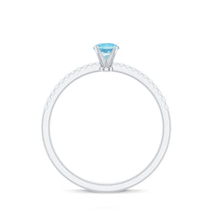 Natural Aquamarine Solitaire Ring with Diamond Side Stones