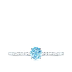Natural Aquamarine Solitaire Ring with Diamond Side Stones