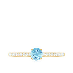 Natural Aquamarine Solitaire Ring with Diamond Side Stones