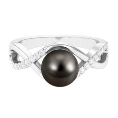 Tahitian Pearl Crossover Diamond Infinity Engagement Ring