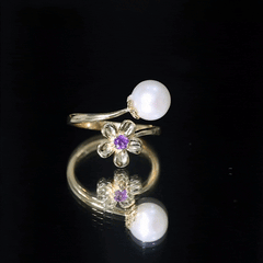 Freshwater Pearl and Amethyst Floral Toi Et Moi Ring