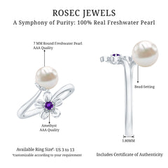 Freshwater Pearl and Amethyst Floral Toi Et Moi Ring