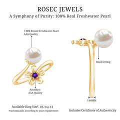 Freshwater Pearl and Amethyst Floral Toi Et Moi Ring