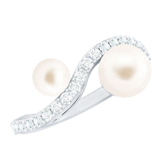 2 Stone Freshwater Pearl Cocktail Ring with Diamond Curved Band