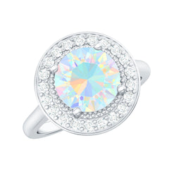 Vintage Inspired 8mm Ethiopian Opal Engagement Ring with Diamond Halo