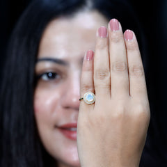 Vintage Inspired 8mm Ethiopian Opal Engagement Ring with Diamond Halo