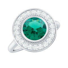 Vintage Looking 8 mm Lab Grown Emerald Engagement Ring with Halo