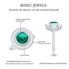 Vintage Looking 8 mm Lab Grown Emerald Engagement Ring with Halo