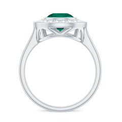 Vintage Looking 8 mm Lab Grown Emerald Engagement Ring with Halo