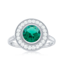 Vintage Looking 8 mm Lab Grown Emerald Engagement Ring with Halo