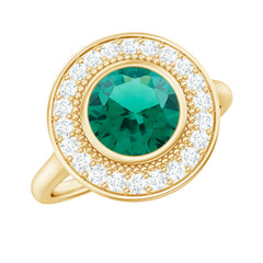 Vintage Looking 8 mm Lab Grown Emerald Engagement Ring with Halo