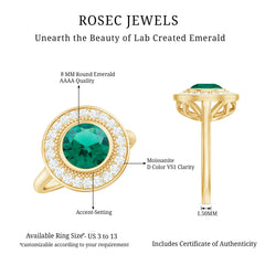 Vintage Looking 8 mm Lab Grown Emerald Engagement Ring with Halo