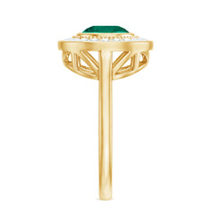 Vintage Looking 8 mm Lab Grown Emerald Engagement Ring with Halo