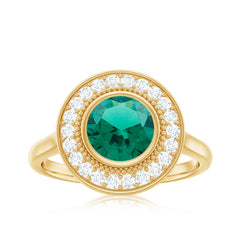 Vintage Looking 8 mm Lab Grown Emerald Engagement Ring with Halo