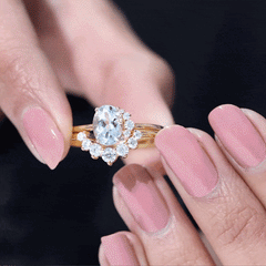 Oval Cut Aquamarine and Diamond Engagement Ring Set