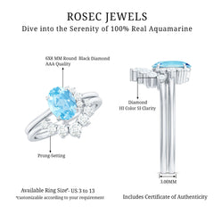 Oval Cut Aquamarine and Diamond Engagement Ring Set