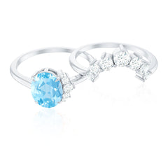 Oval Cut Aquamarine and Diamond Engagement Ring Set