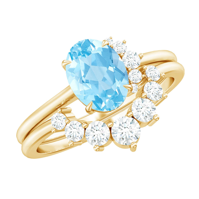 Oval Cut Aquamarine and Diamond Engagement Ring Set