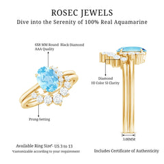 Oval Cut Aquamarine and Diamond Engagement Ring Set