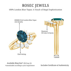 Oval London Blue Topaz and Diamond Designer Ring Set