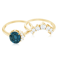 Oval London Blue Topaz and Diamond Designer Ring Set